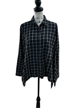 The Limited Black Windowpane Plaid Button Down Shirt black/white Size Small